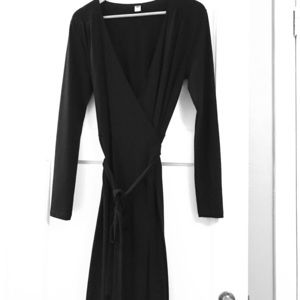 Long sleeve black wrap dress
